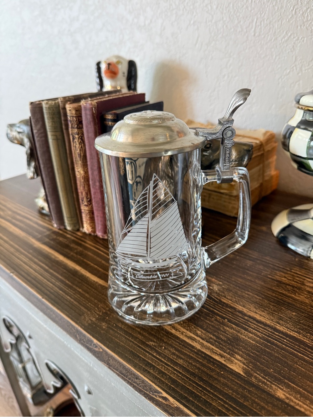 Vintage West German Beer Stein with Clipper Ship Pewter and Glass - Picture 10 of 12